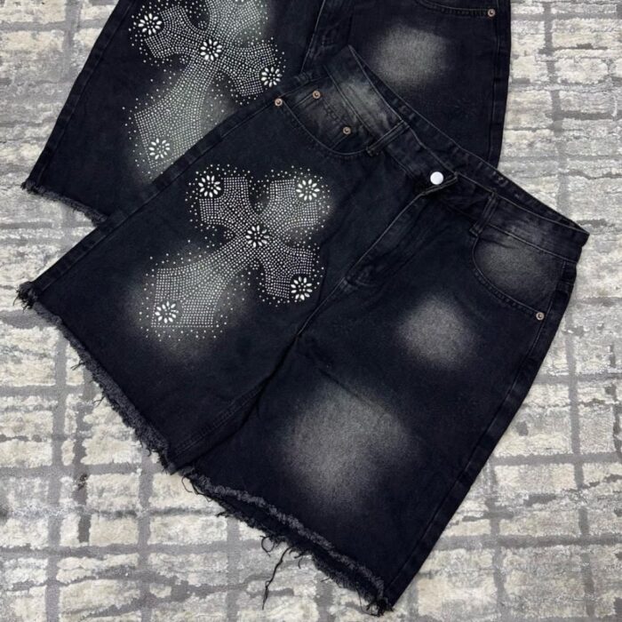 Rhinestone Cross Denim Shorts